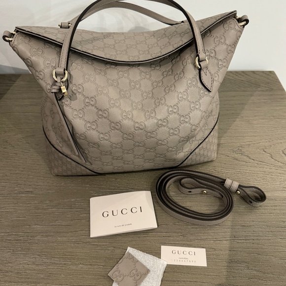 GUCCI Grey Monogrammed Leather Top Handle Bag - Picture 10 of 14